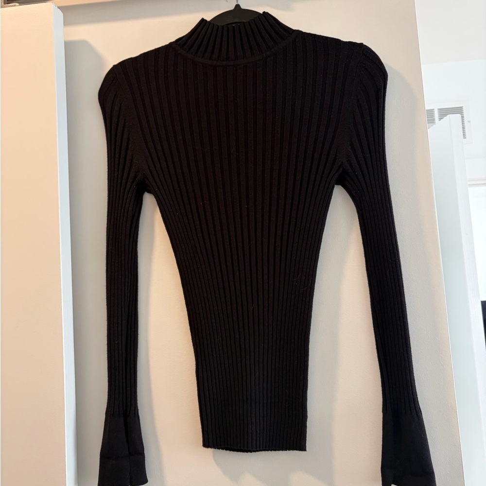 LOFT black Ribbed Mock Neck Sweater